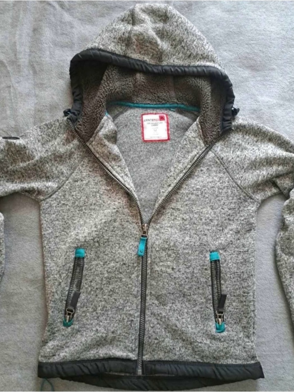 Grey Hooded Zip Sweatshirt with Teal Trim - Women's S/M